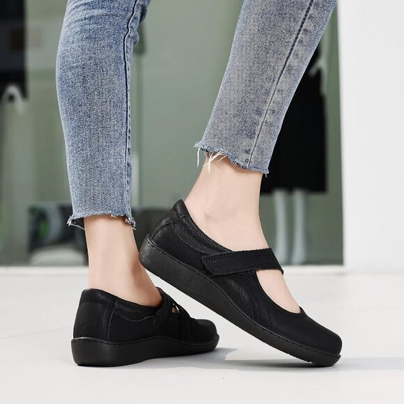 Women's Fabric Leather Mary Jane Flats Comfortable Breathable Casual Shoes - Picture 7 of 9